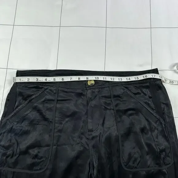 Anthropologie Pants Womens 12 Black Satin Wide Leg Cargo Edgy Contemporary Party - Picture 7 of 12